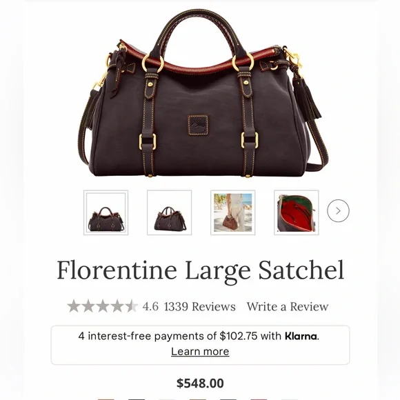 Dooney & Bourke Florentine Large Leather Satchel Dark Brown - Picture 6 of 15